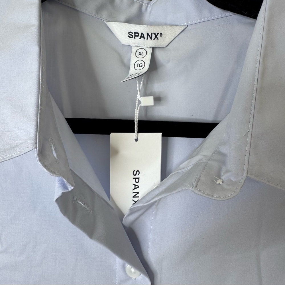 NWT SPANX Sleeveless Stretch light blue Cotton Poplin Button-Up Shirt XL - Picture 6 of 6